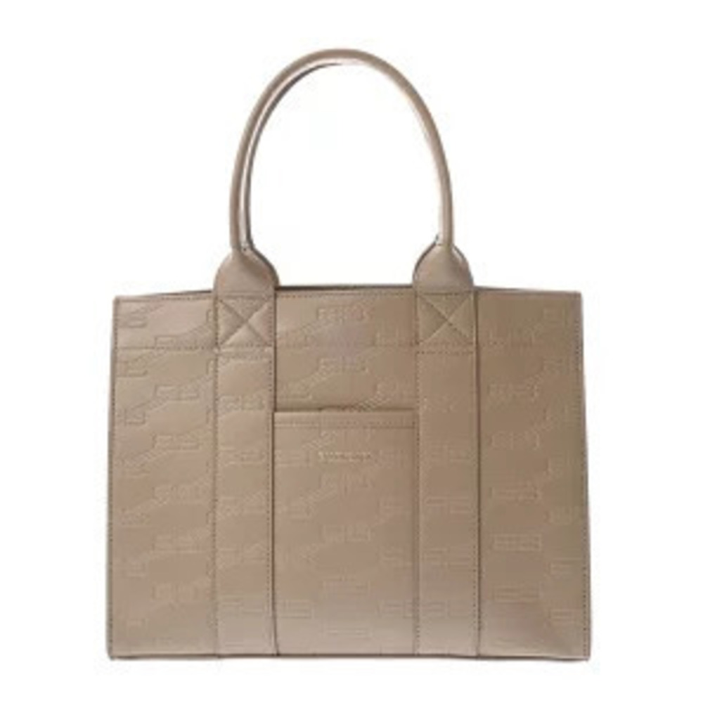 Balenciaga Monogram Tote Beige Cream Q Embossed Calf Leather Handbag